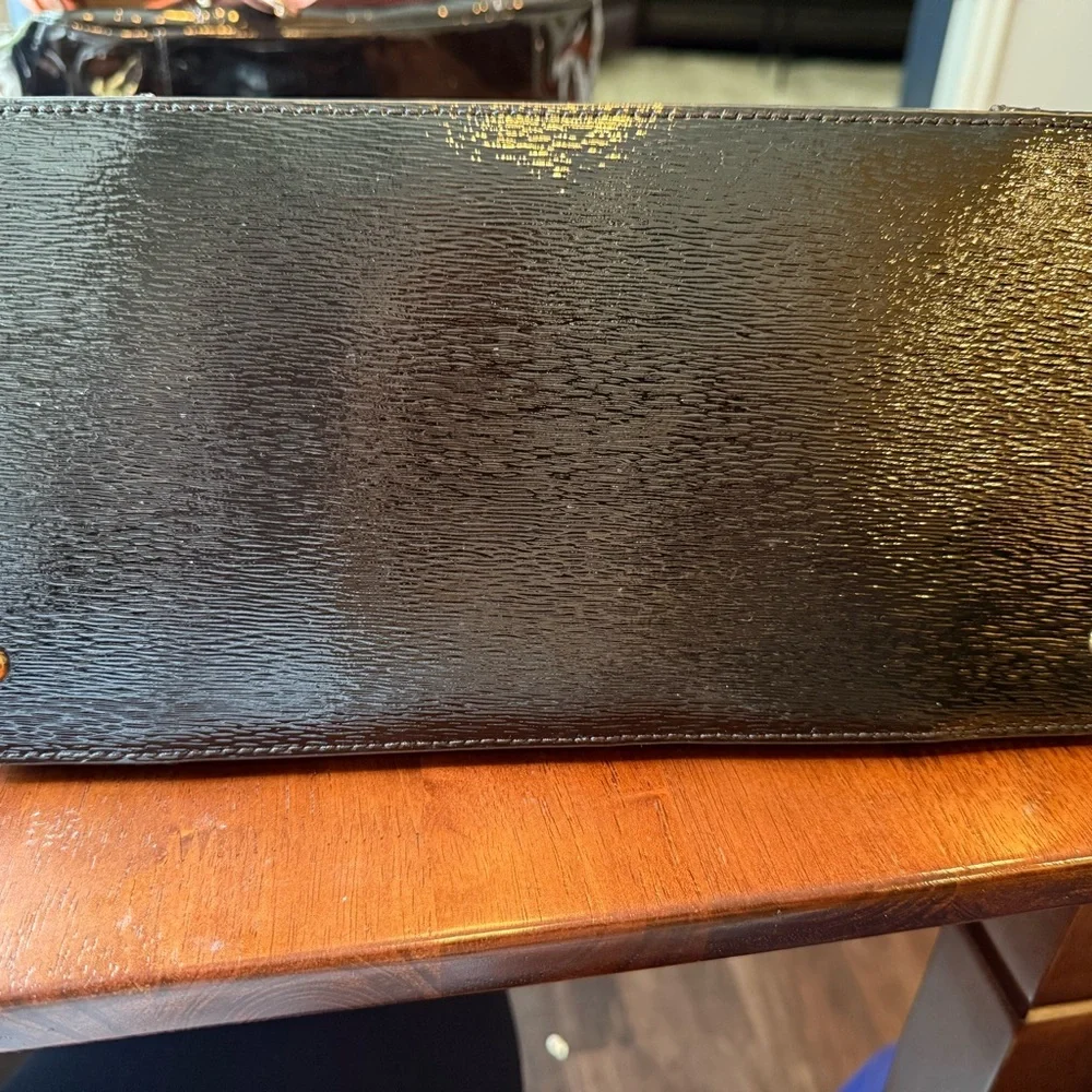 Lauren Ralph Lauren Black Patent Leather Satchel with Gold Hardware
